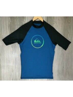 Quiksilver Rash Guard Surf Men’s XL Blue Black Short Sleeve UV Swim Tee #14